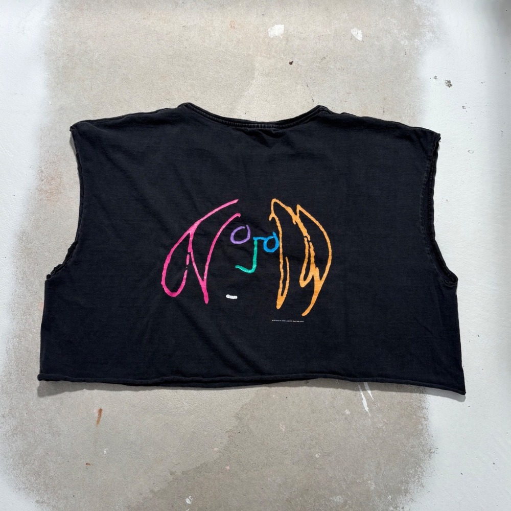 Vintage John Lennon Bag One Arts Cropped Muscle Tee Black Neon Graphic L XL
